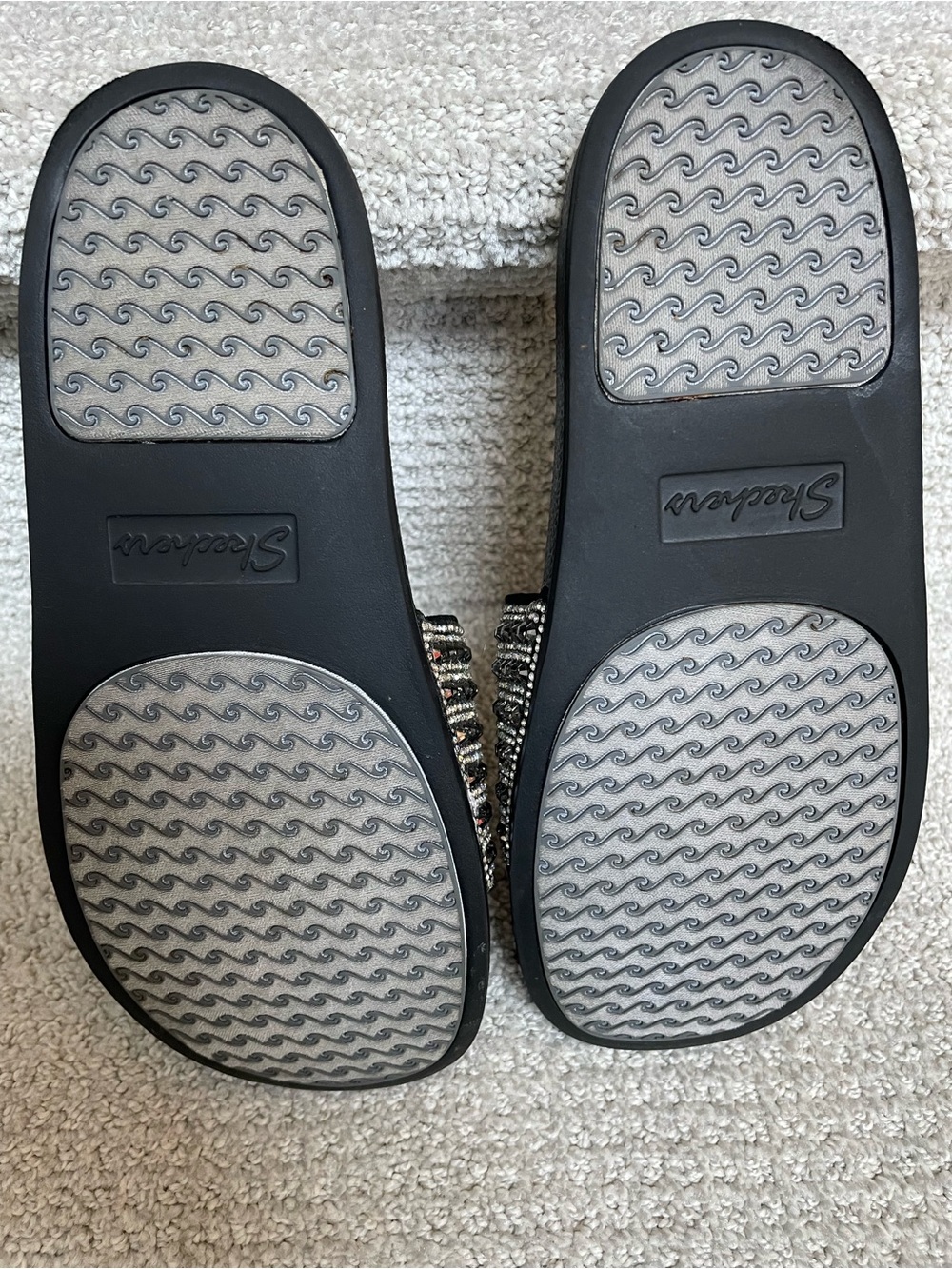 Skechers Black Cali Pop Ups Comfort Foot Bed Bling Sparkle Slides Sandals - Picture 5 of 10